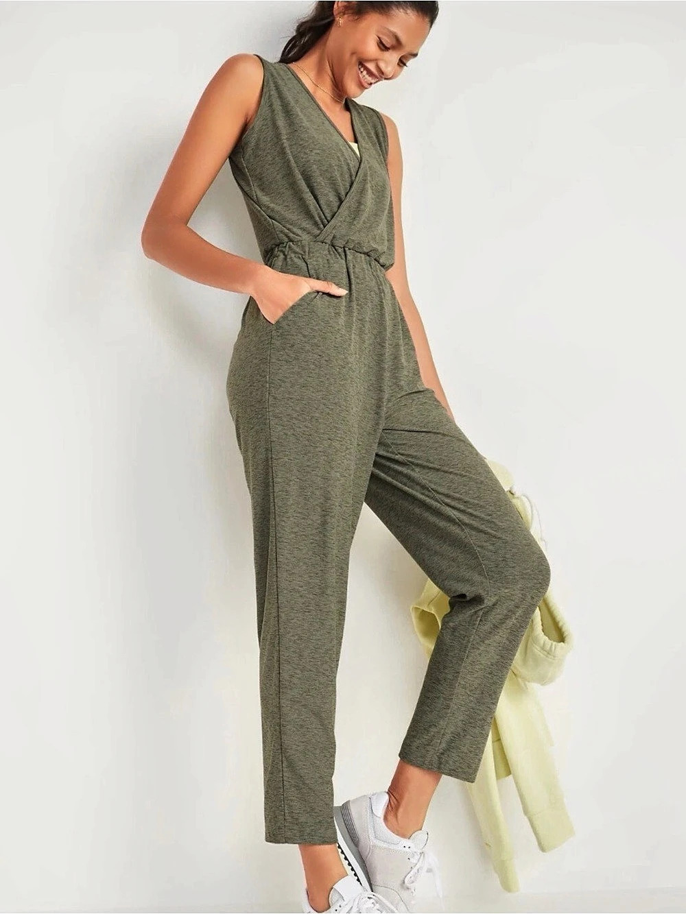 Old Navy Breathe ON Cross-Front Sleeveless Jumpsuit Soft Active Green Women S